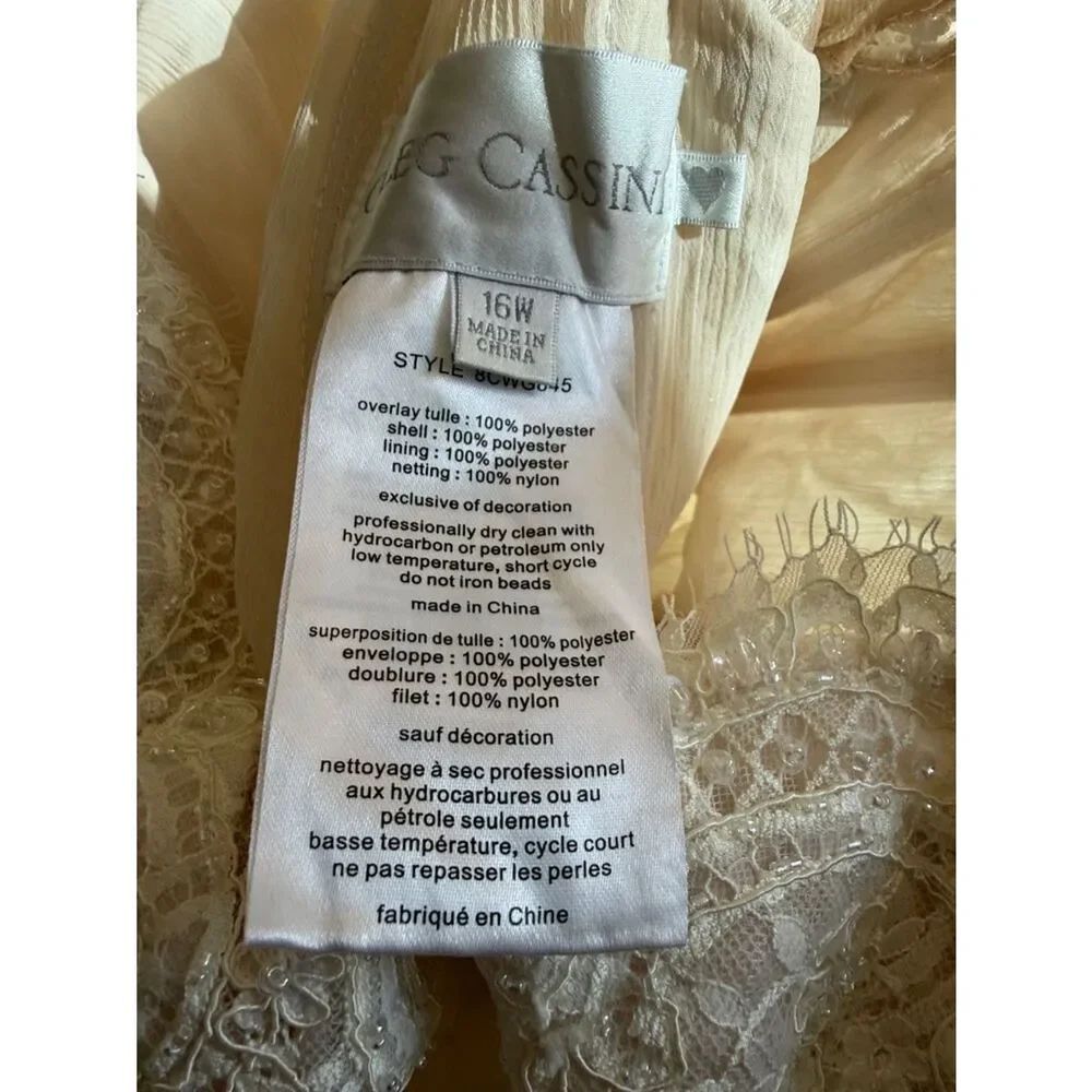 Oleg Cassini Size 16 W Ivystone White Strapless Lace Wedding Dress Layered Train - Picture 10 of 16